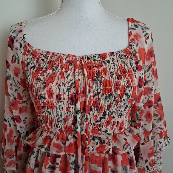 MISA Los Angeles Asra Red Floral Puff Sleeve Dress | US Size Medium - Picture 8 of 14